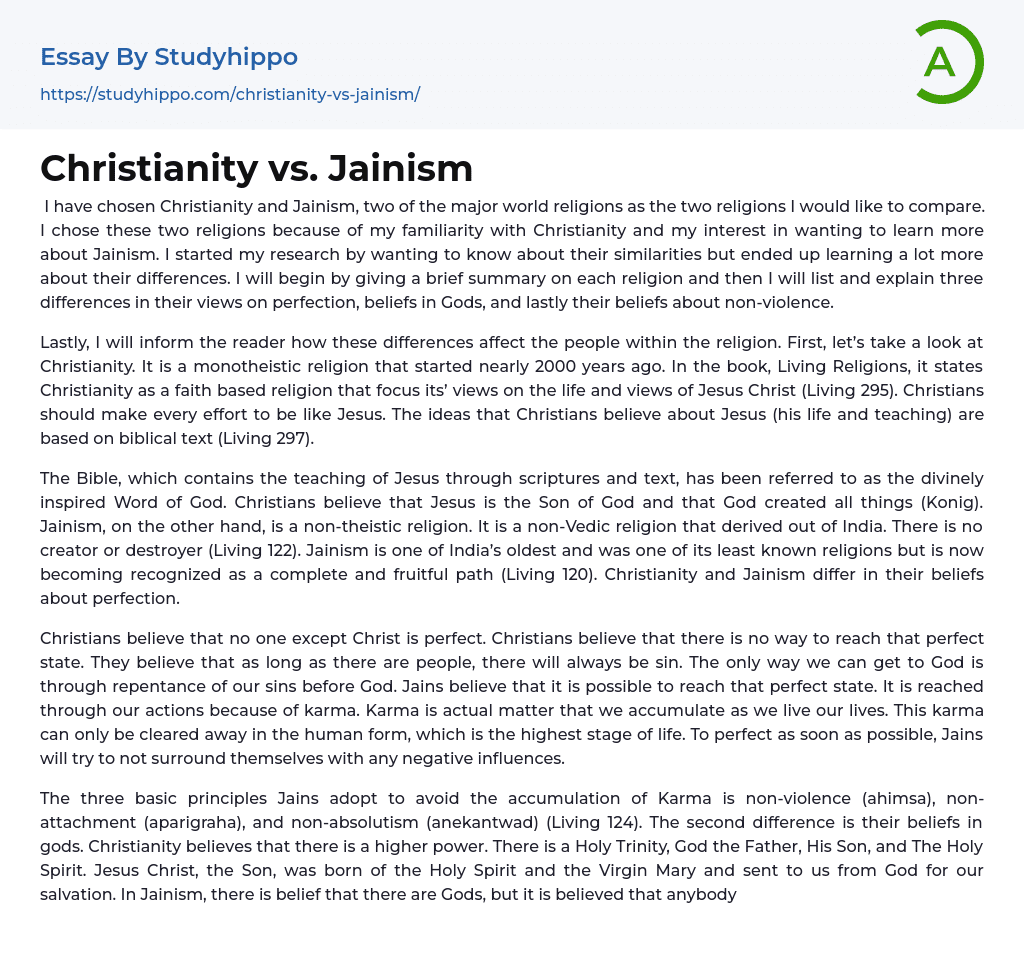 Christianity vs. Jainism Essay Example
