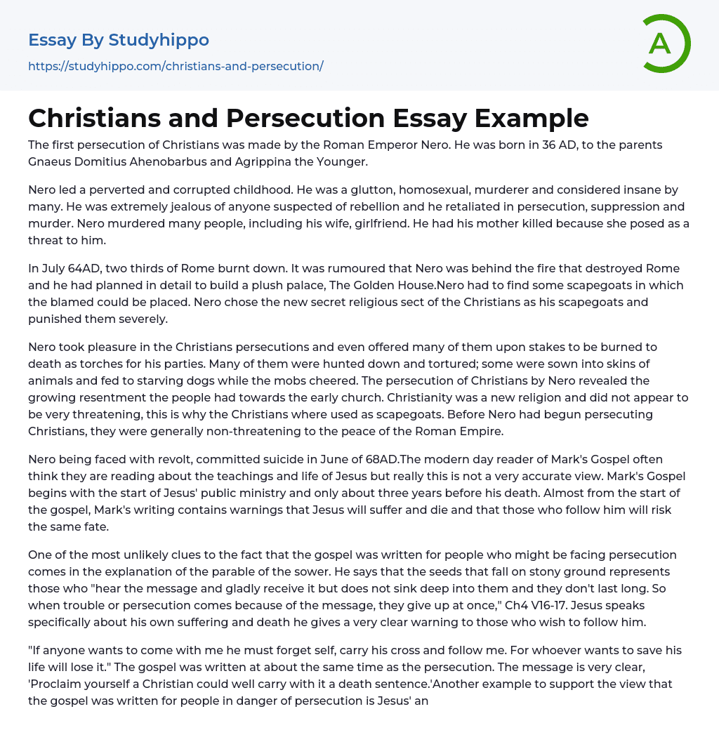 Christians and Persecution Essay Example