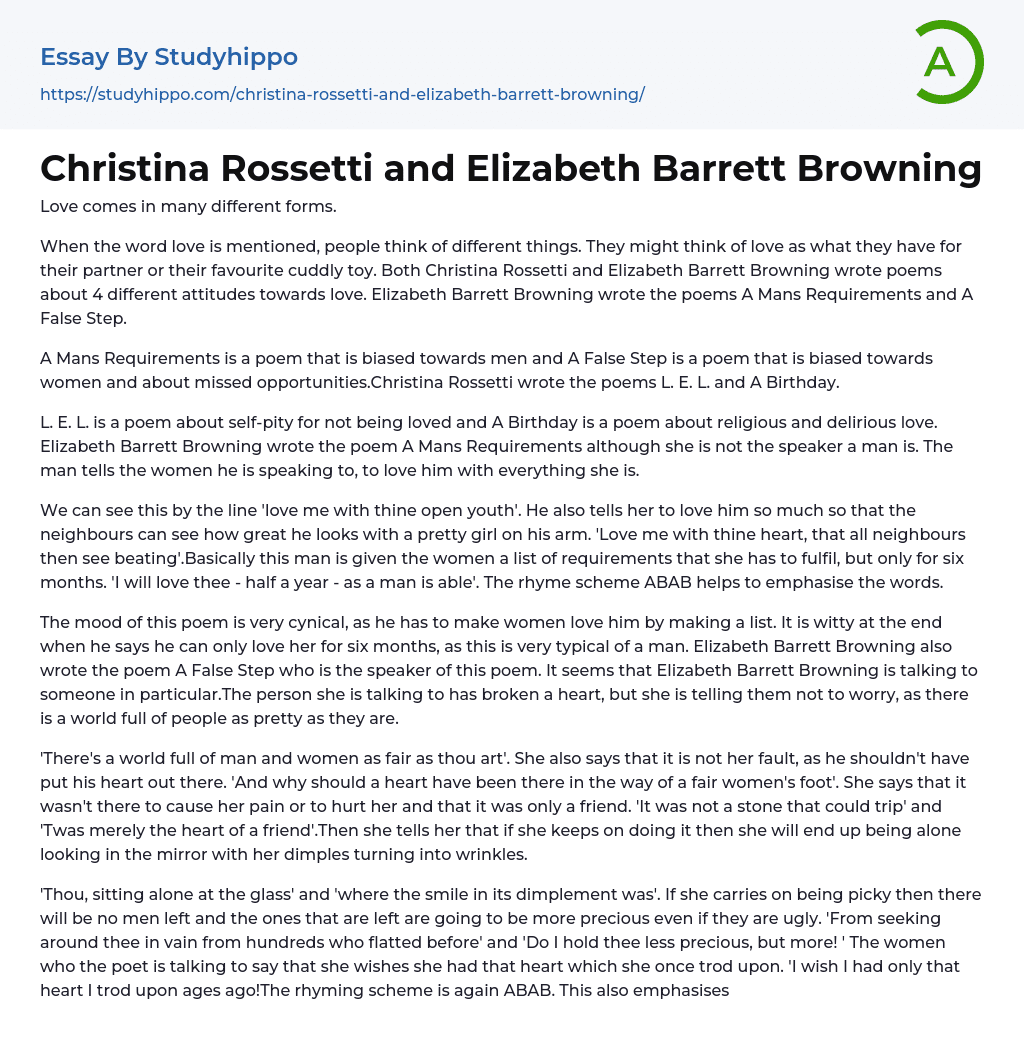 Christina Rossetti and Elizabeth Barrett Browning Essay Example