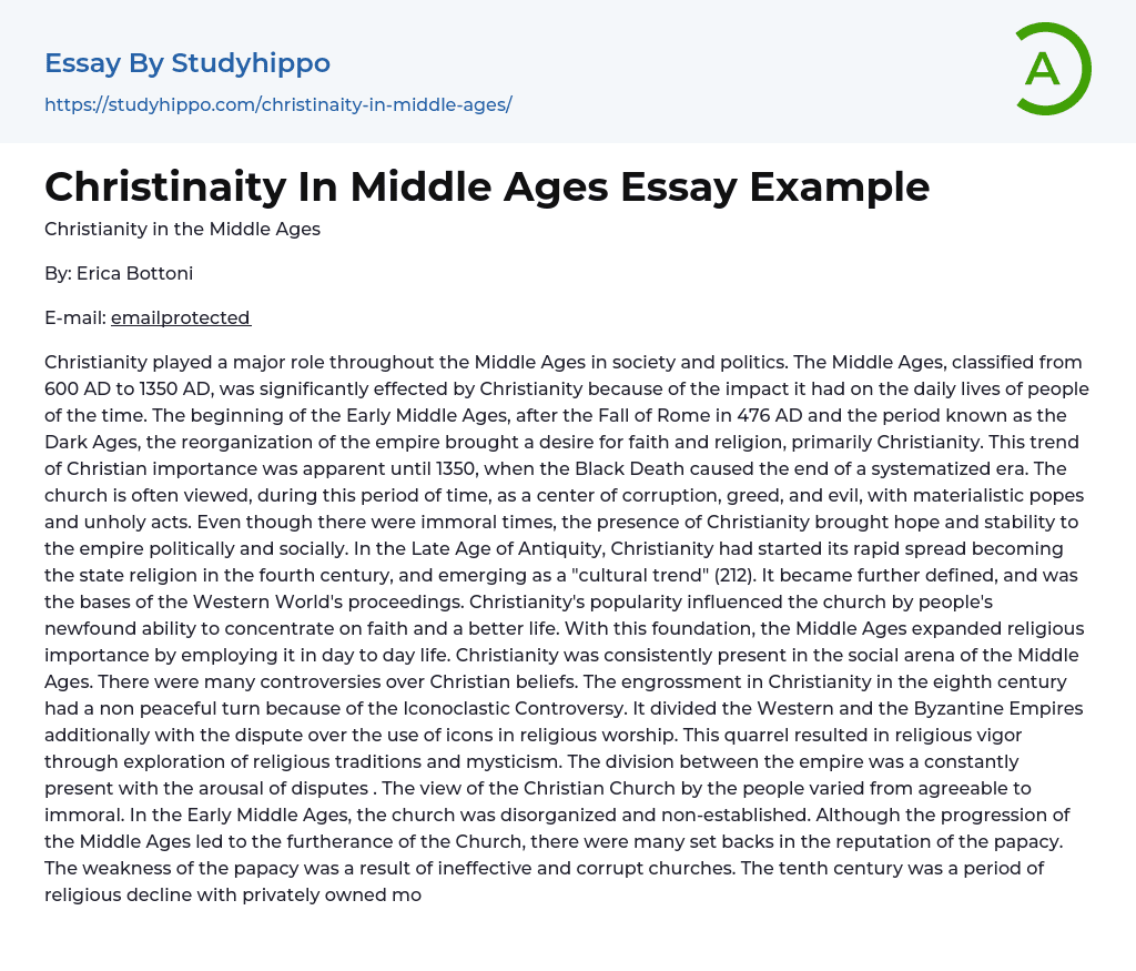 Christinaity In Middle Ages Essay Example