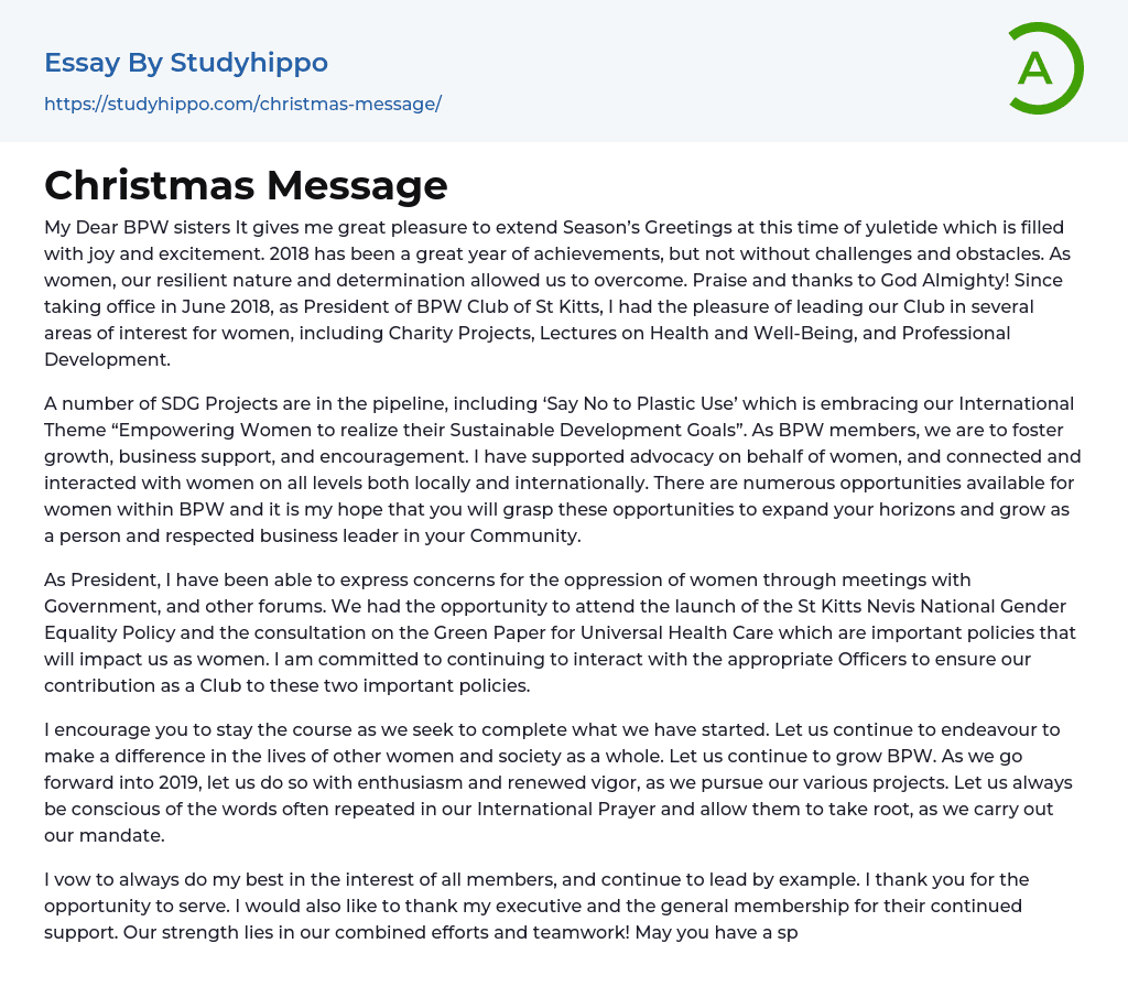 Christmas Message Essay Example