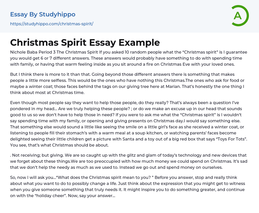Christmas Spirit Essay Example