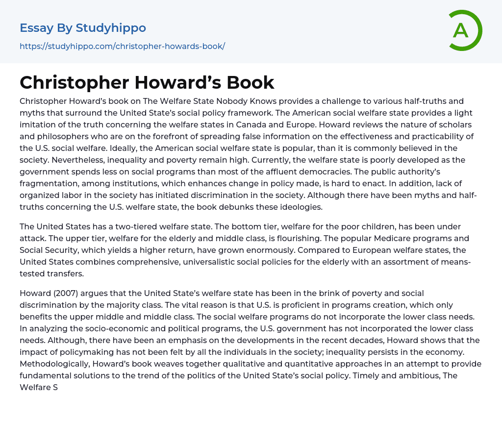 Christopher Howard’s Book Essay Example