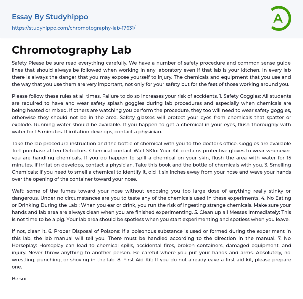 Chromotography Lab Essay Example