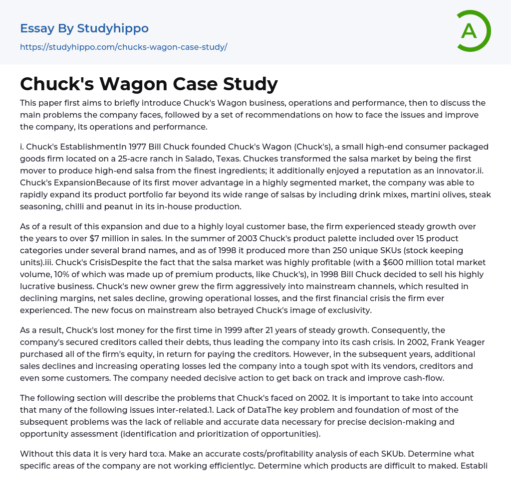 Chuck’s Wagon Case Study Essay Example