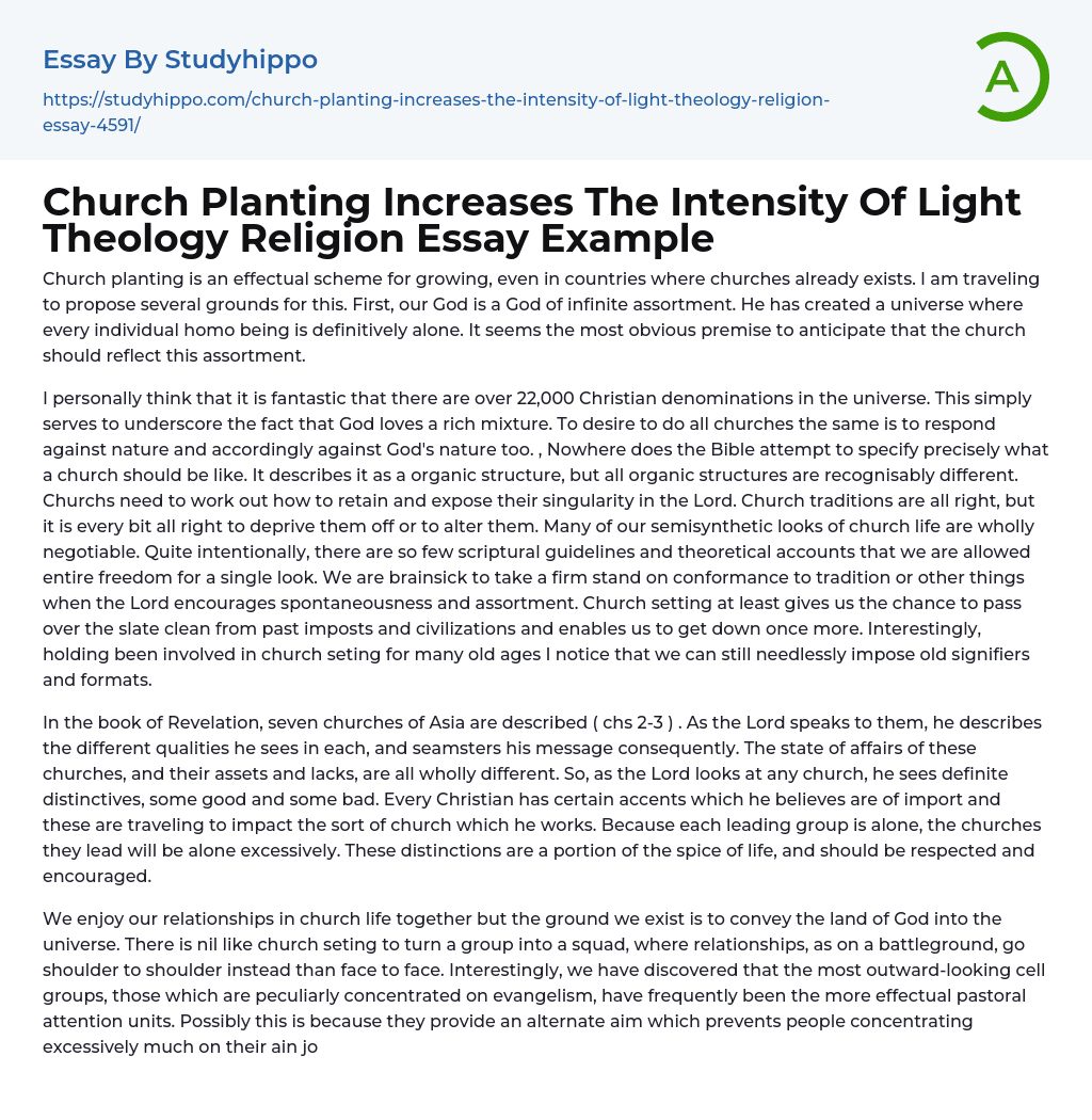 Church Planting Increases The Intensity Of Light Theology Religion Essay Example