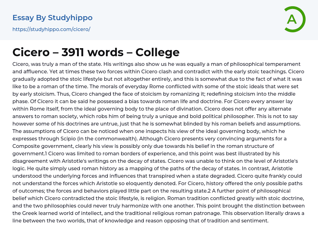 Cicero – 3911 words – College Essay Example