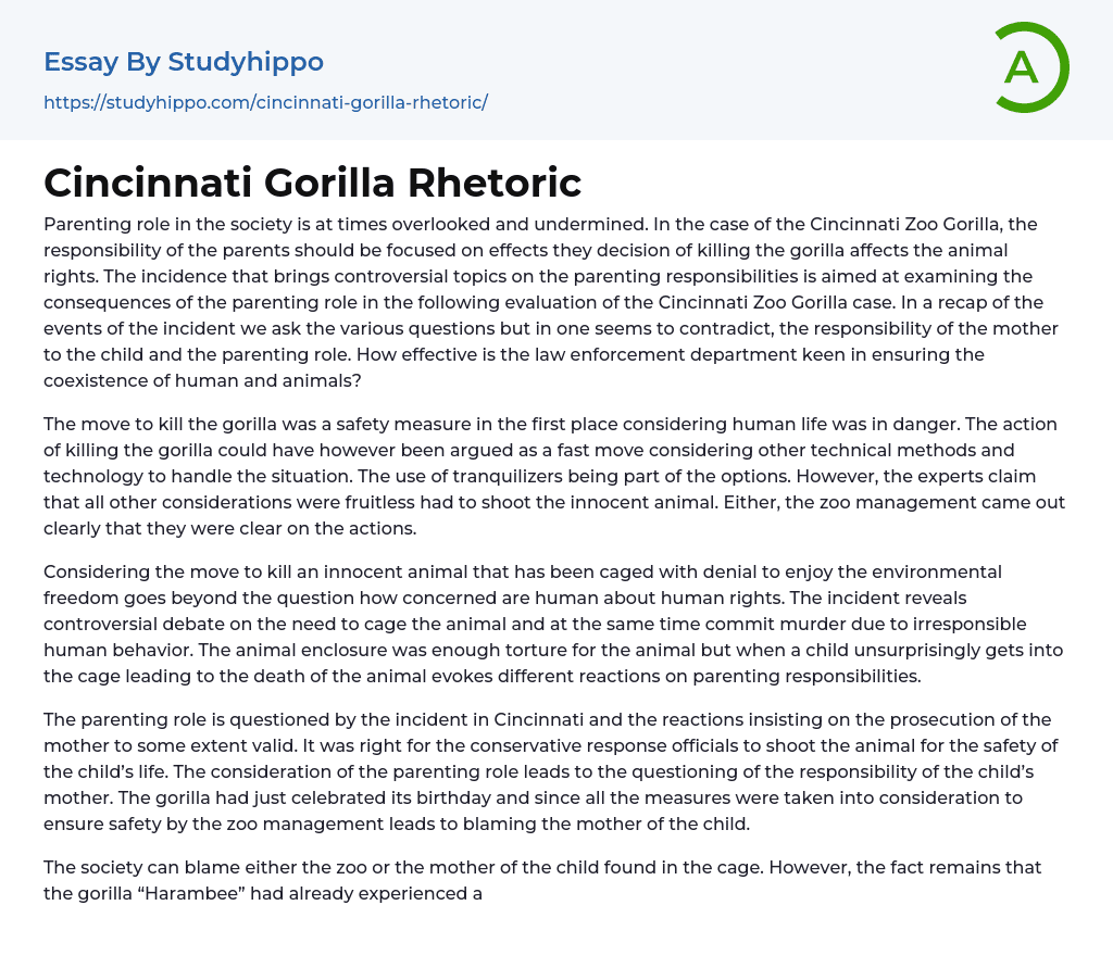 Cincinnati Gorilla Rhetoric Essay Example