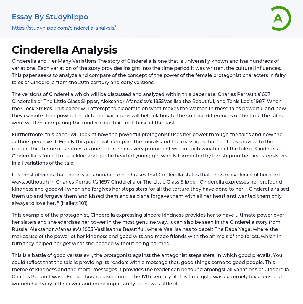 Cinderella Analysis Essay Example