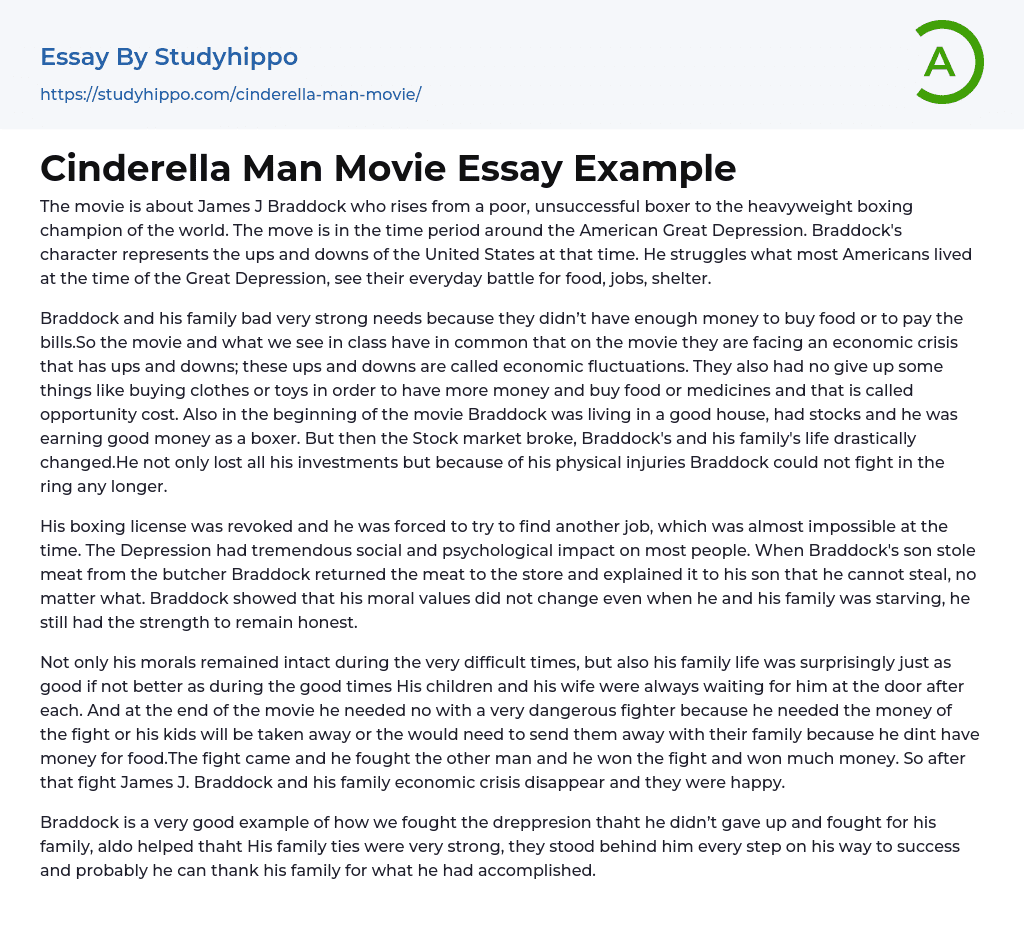 Cinderella Man Movie Essay Example