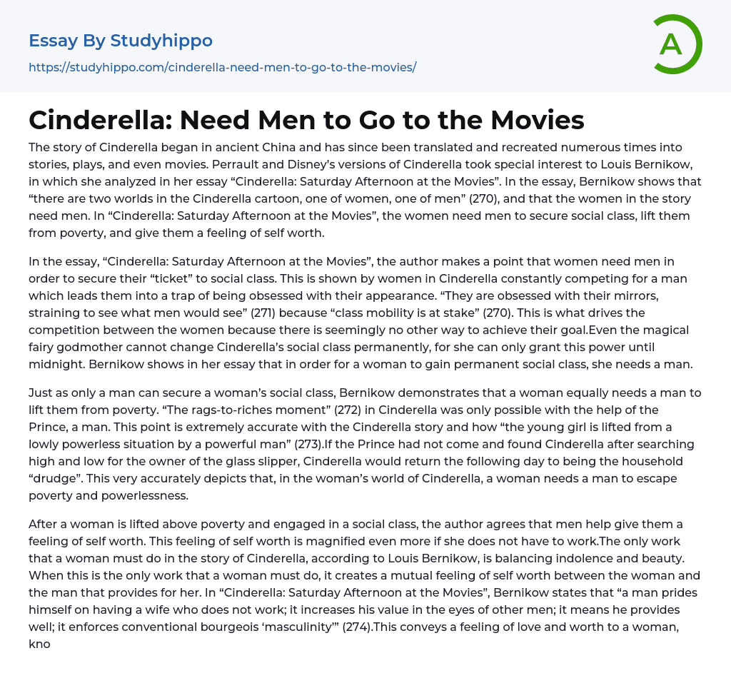 Cinderella: Need Men to Go to the Movies Essay Example