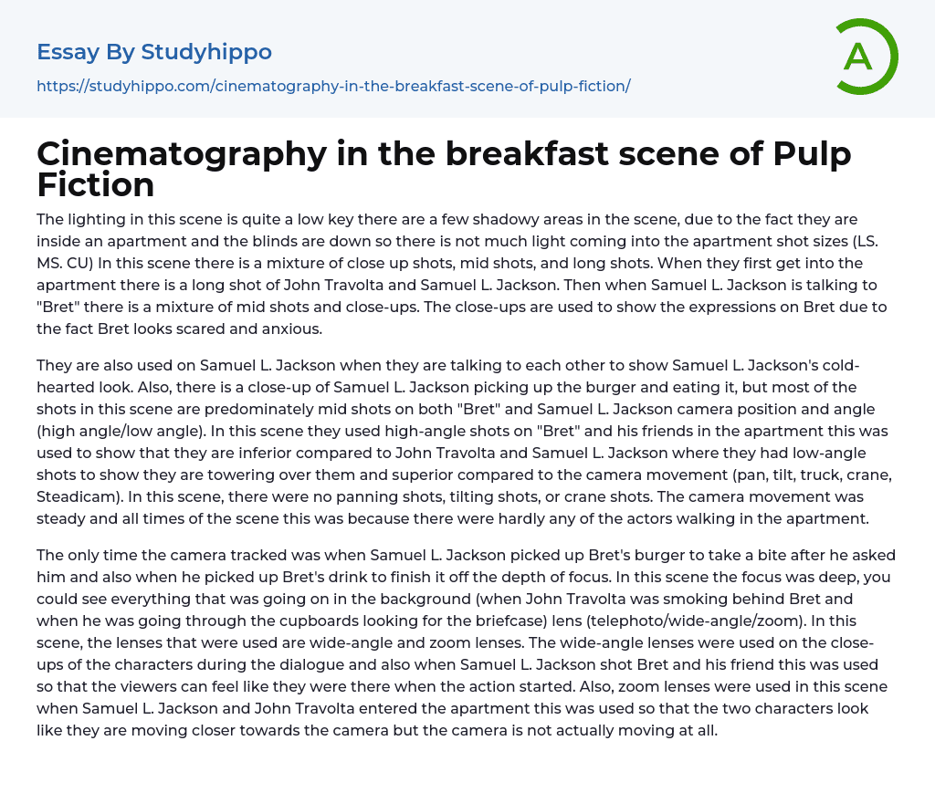 Cinematography in the breakfast scene of Pulp Fiction Essay Example