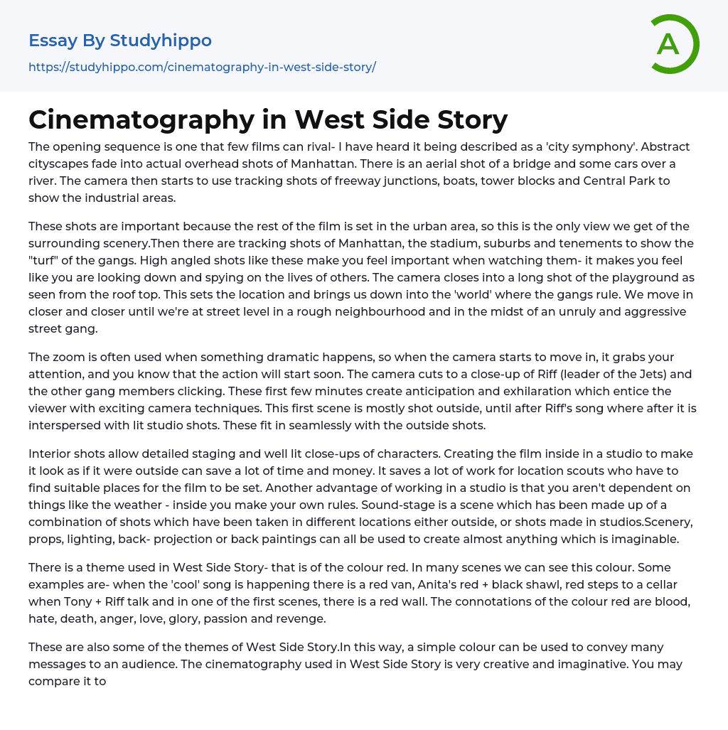 Cinematography in West Side Story Essay Example