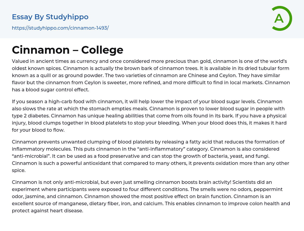 Cinnamon – College Essay Example