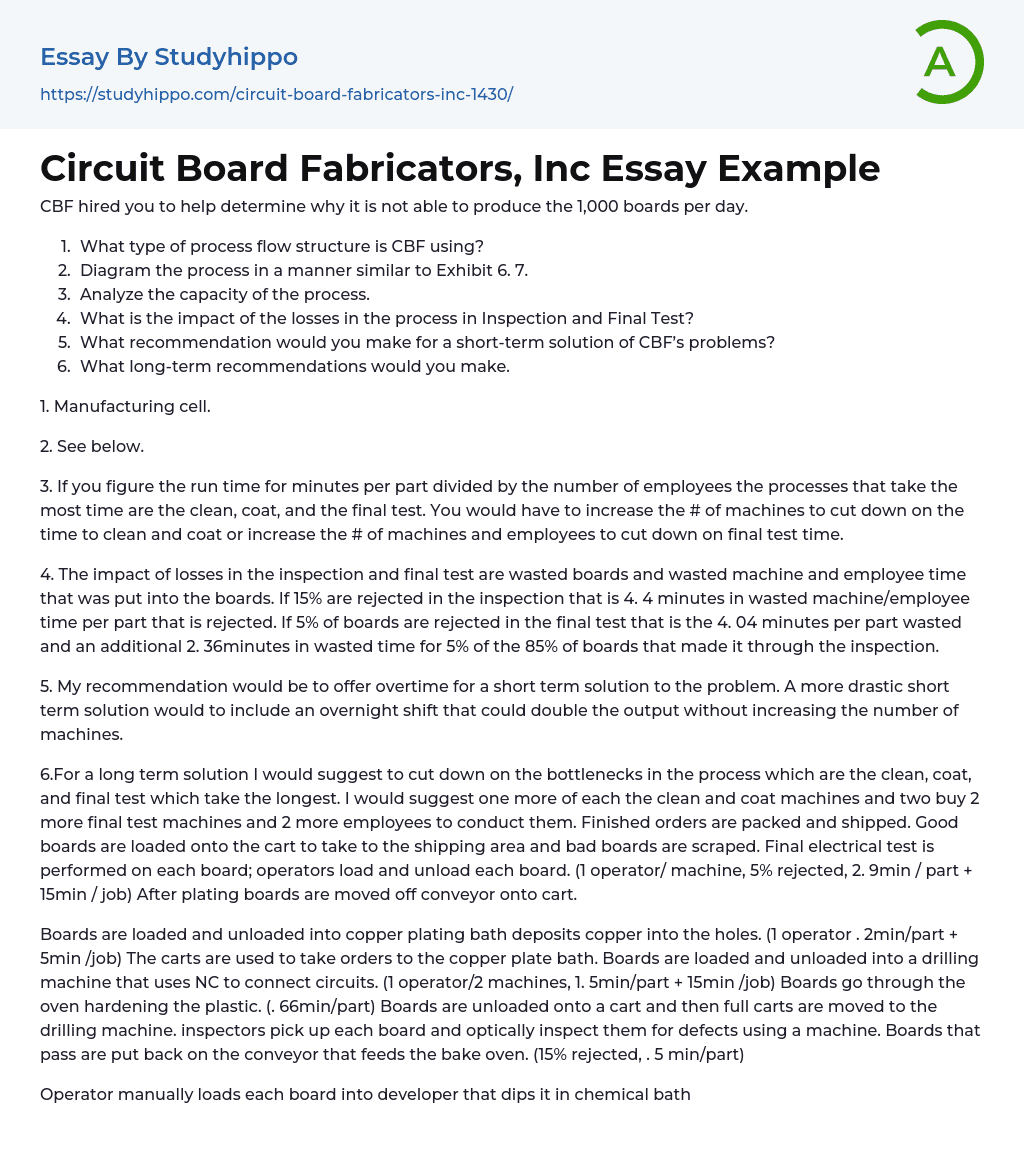Circuit Board Fabricators, Inc Essay Example