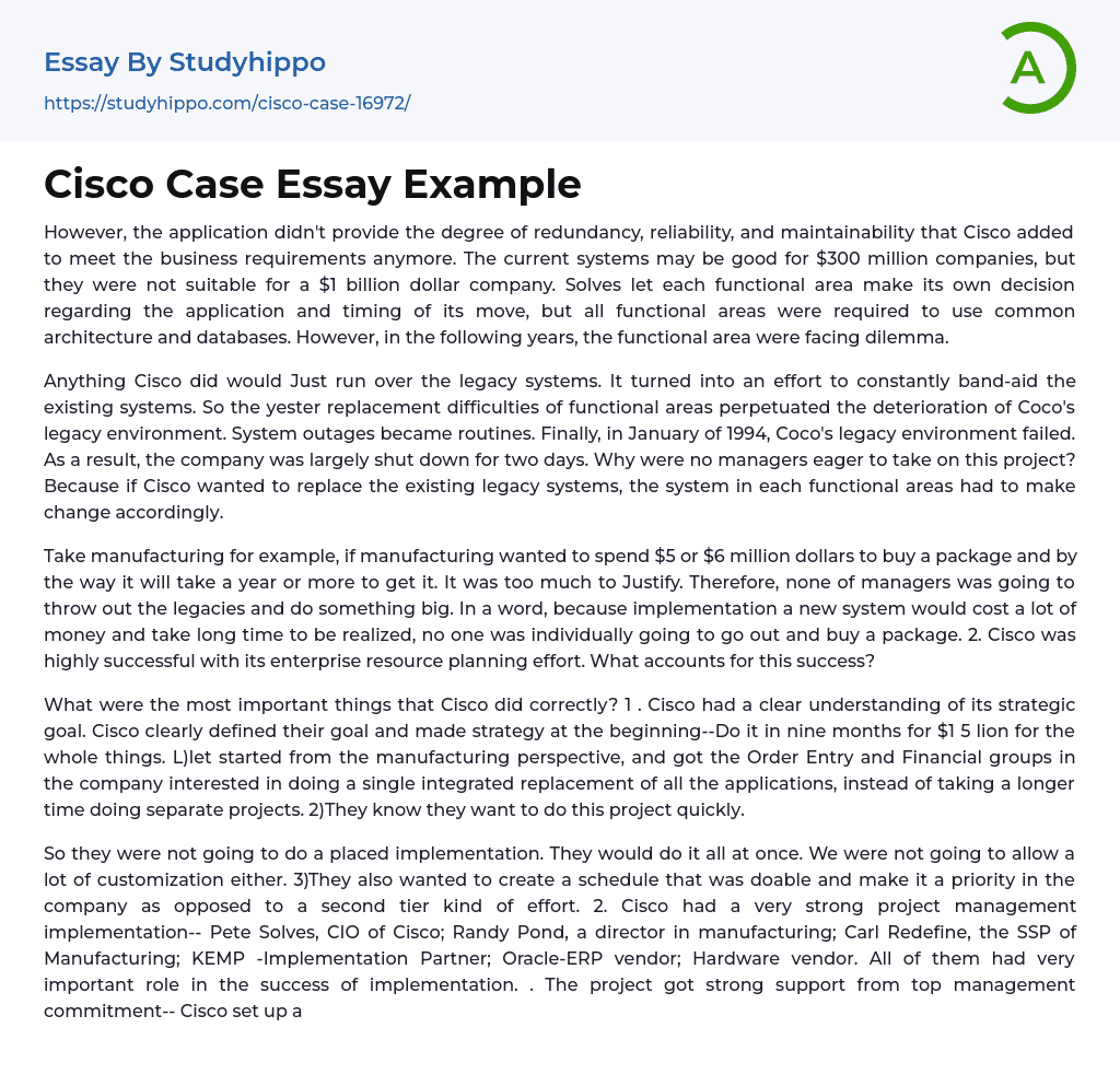 Cisco Case Essay Example