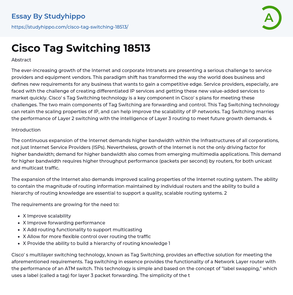 Cisco Tag Switching 18513 Essay Example