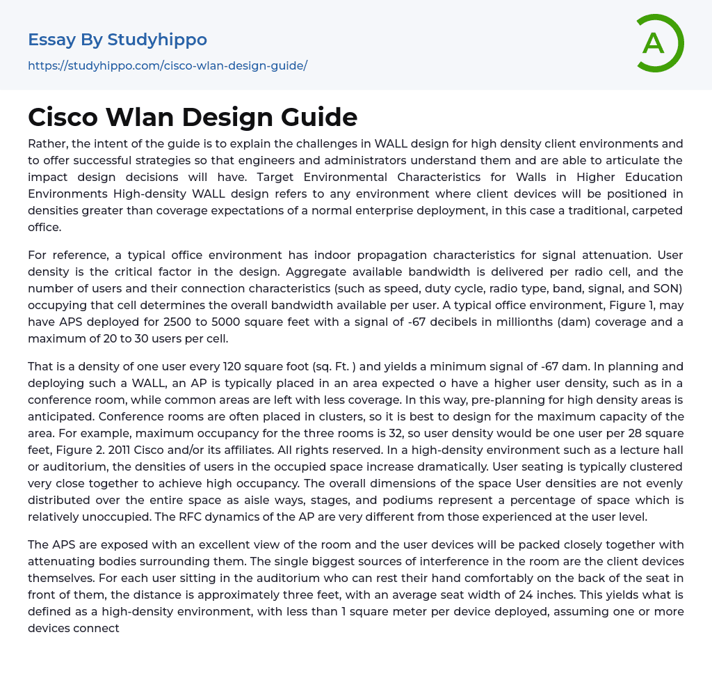 Cisco Wlan Design Guide Essay Example