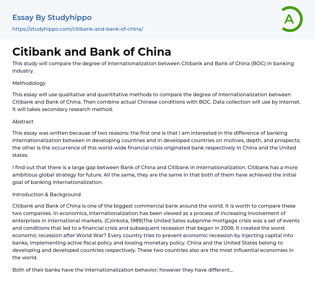 Citibank and Bank of China Essay Example