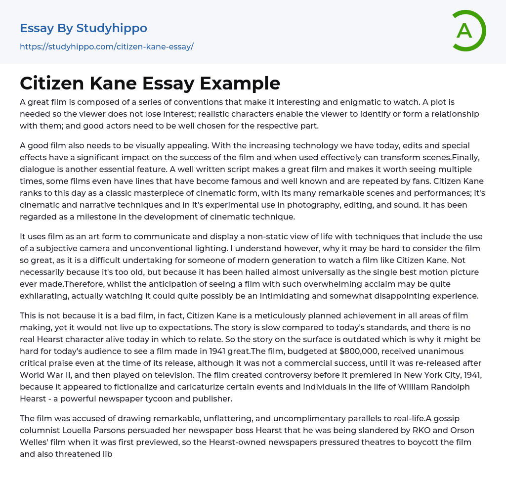 Citizen Kane Essay Example