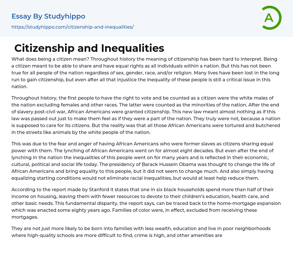 Citizenship and Inequalities Essay Example