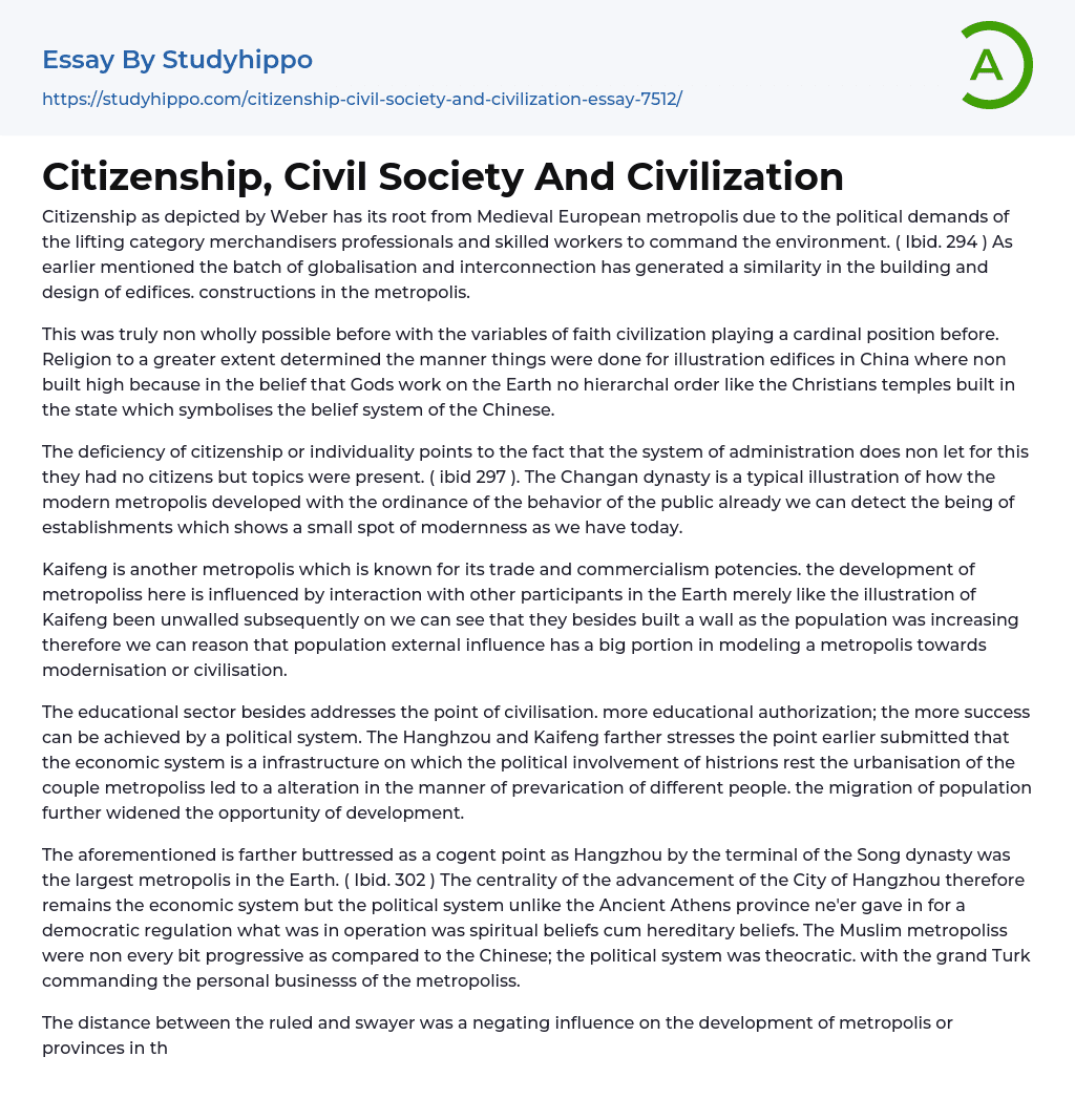 Citizenship, Civil Society And Civilization Essay Example