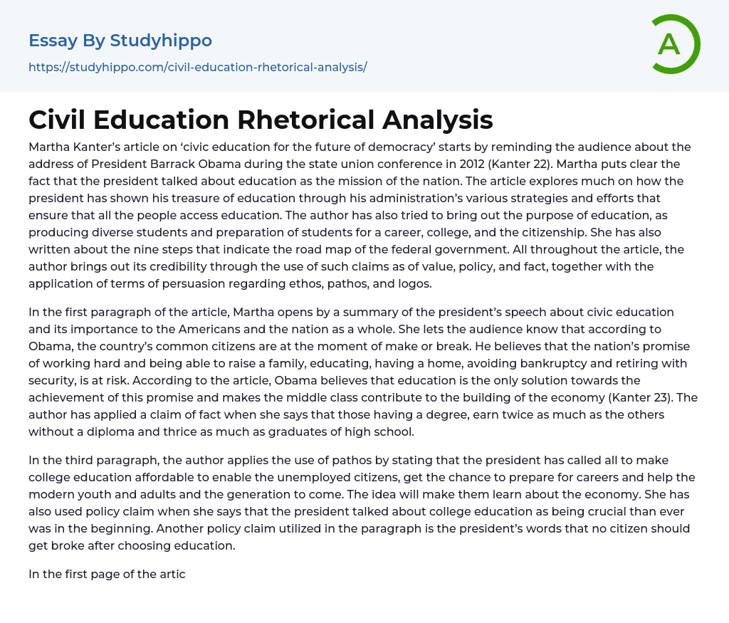 Civil Education Rhetorical Analysis Essay Example