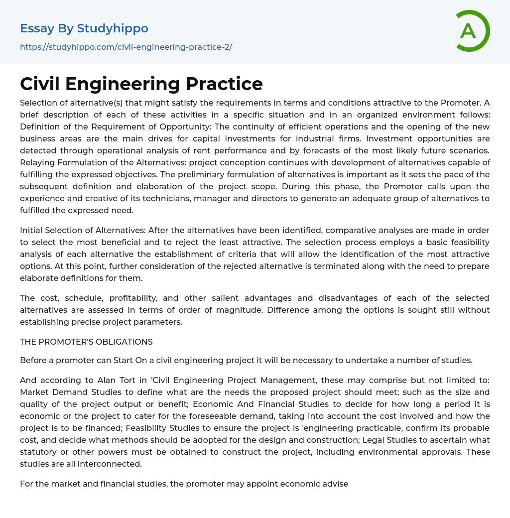Civil Engineering Practice Essay Example