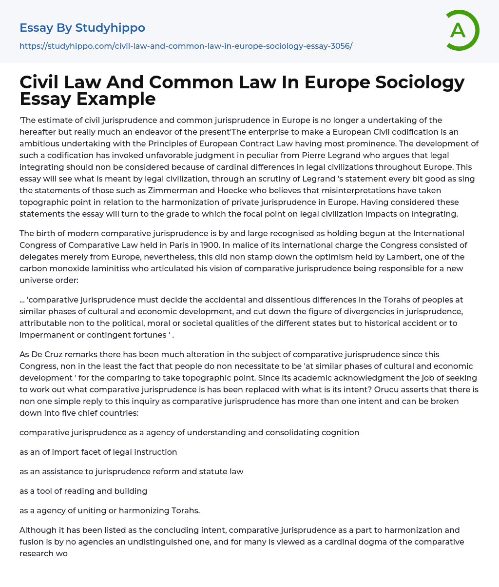 Civil Law And Common Law In Europe Sociology Essay Example