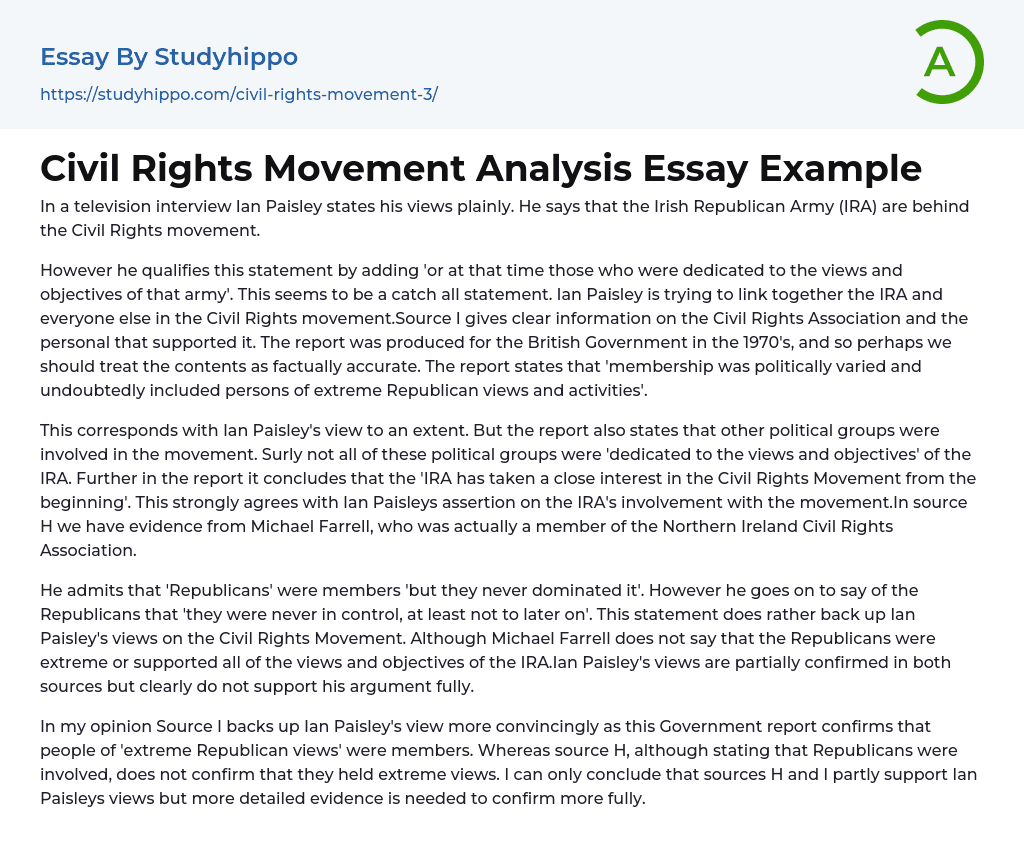 Civil Rights Movement Analysis Essay Example