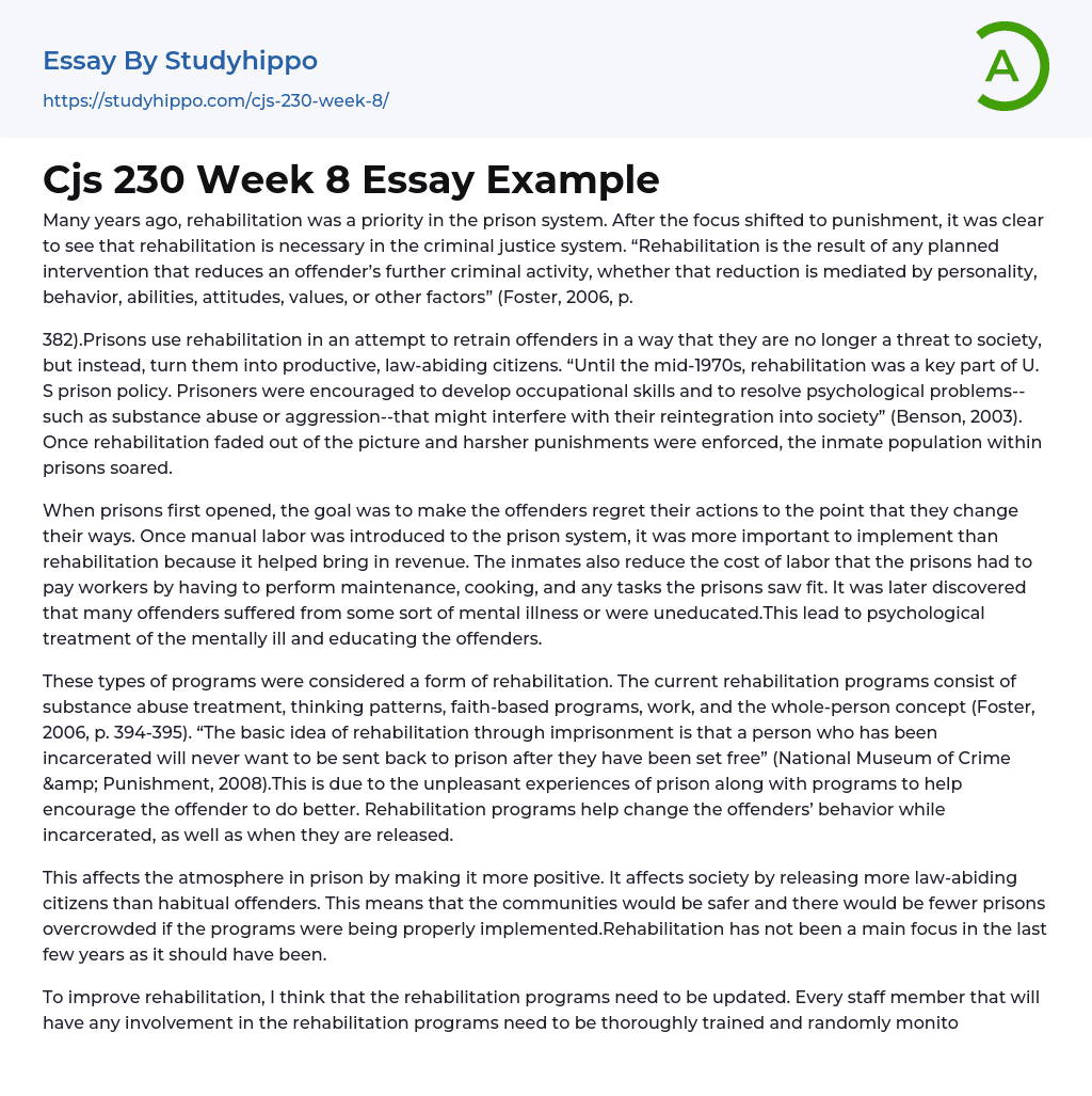 Cjs 230 Week 8 Essay Example