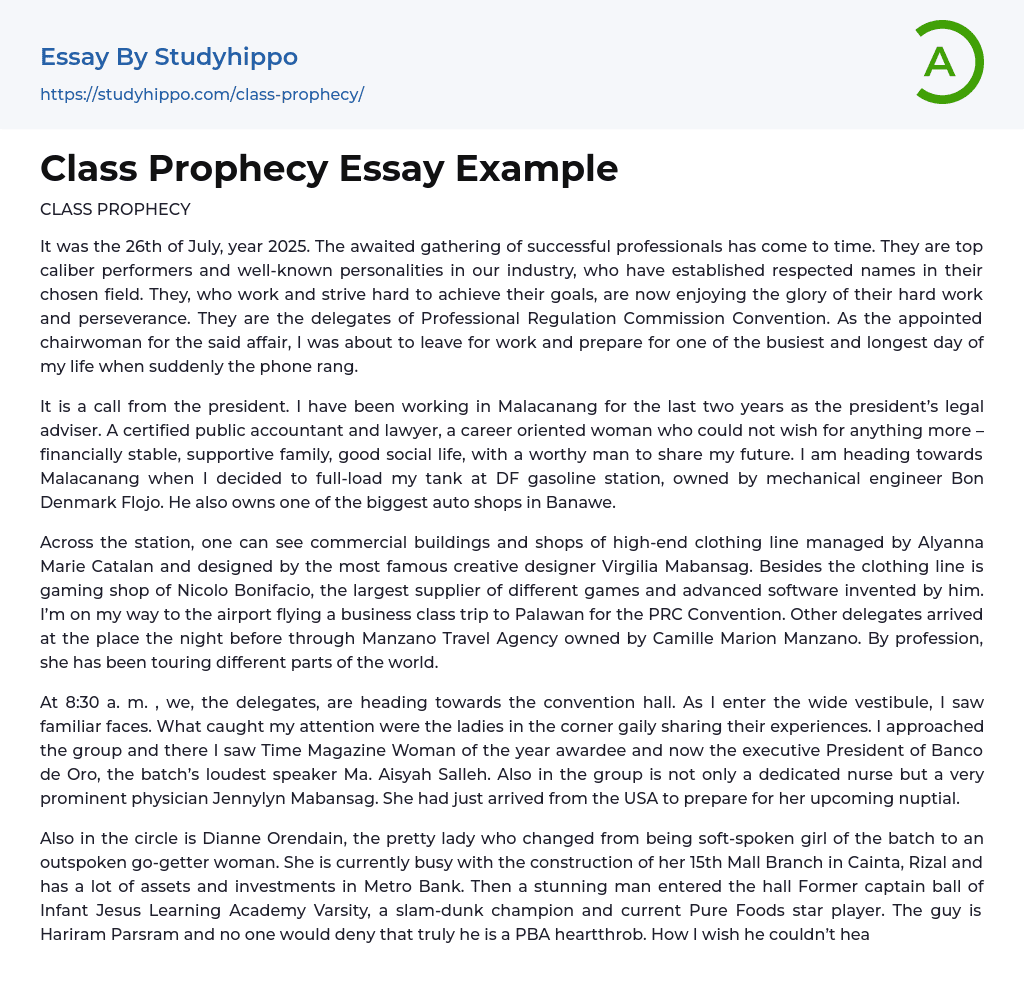 Class Prophecy Essay Example
