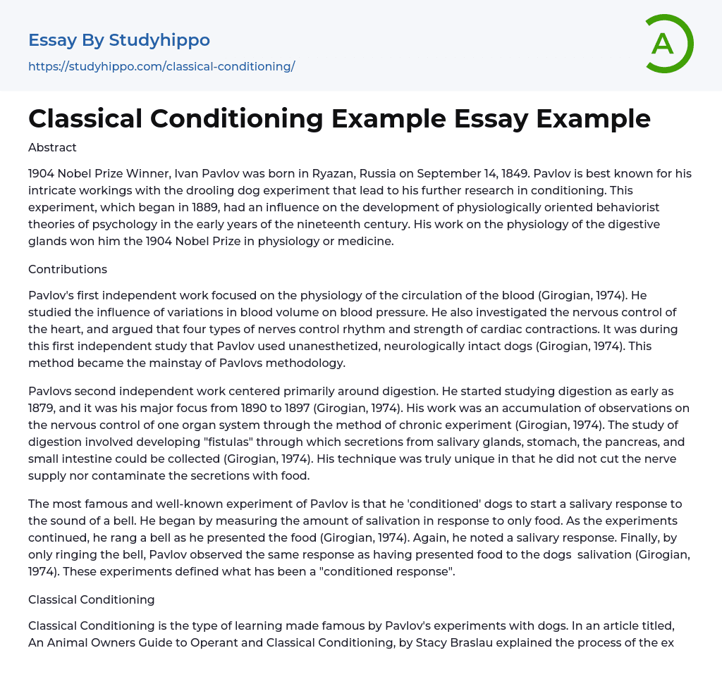 classical conditioning essay examples