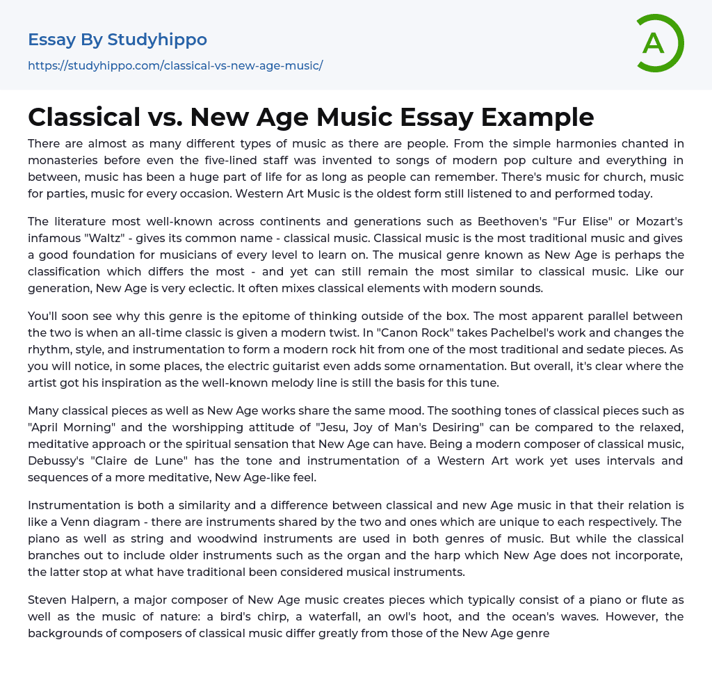 Classical vs. New Age Music Essay Example