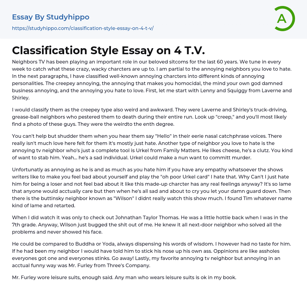 Classification Style Essay on 4 T.V.