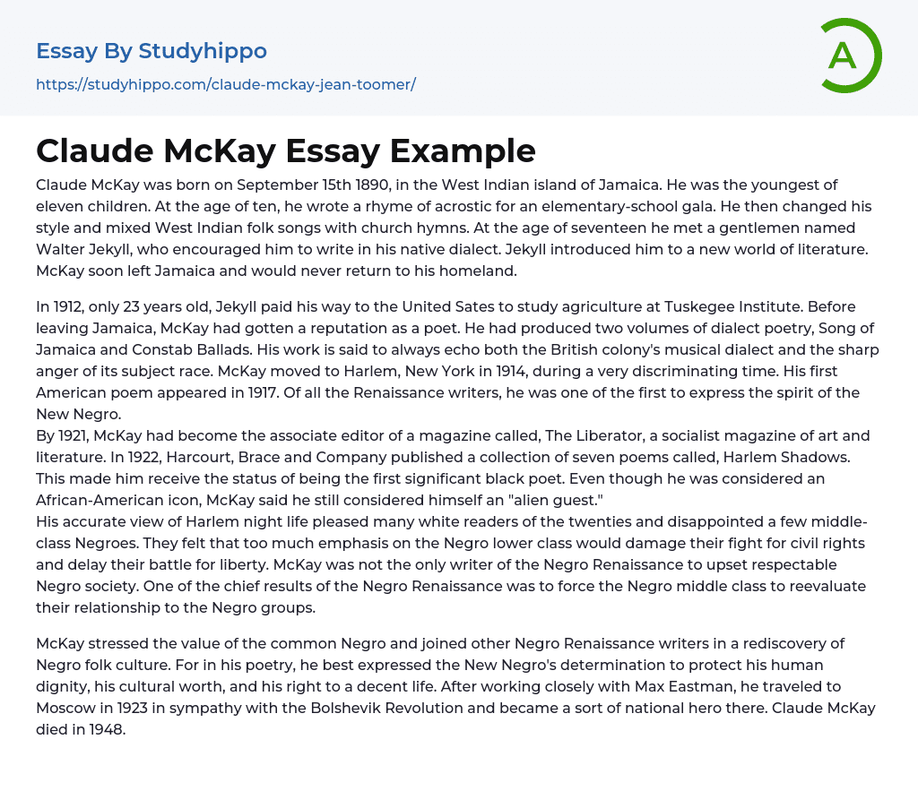Claude McKay Essay Example