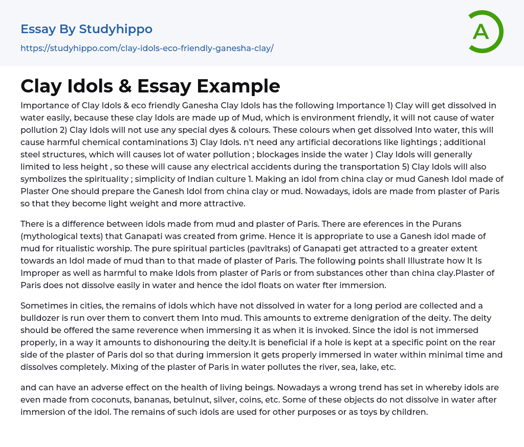 Clay Idols &amp Essay Example
