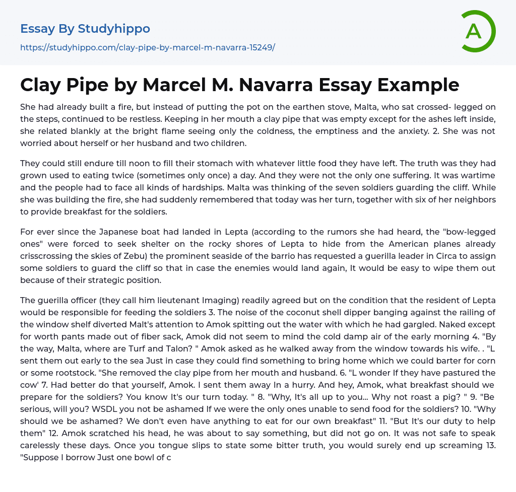 Clay Pipe by Marcel M. Navarra Essay Example