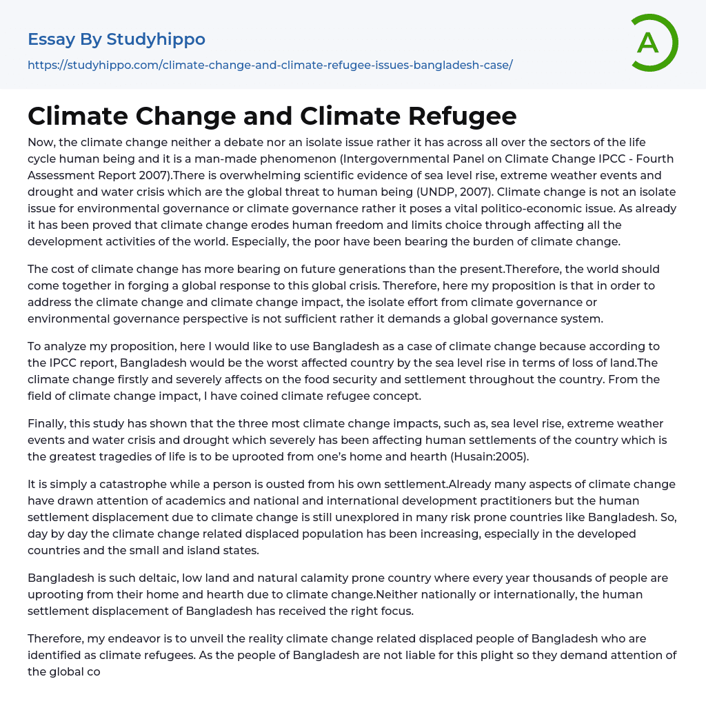 Climate Change and Climate Refugee Essay Example