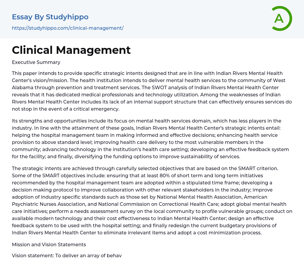 Clinical Management Essay Example