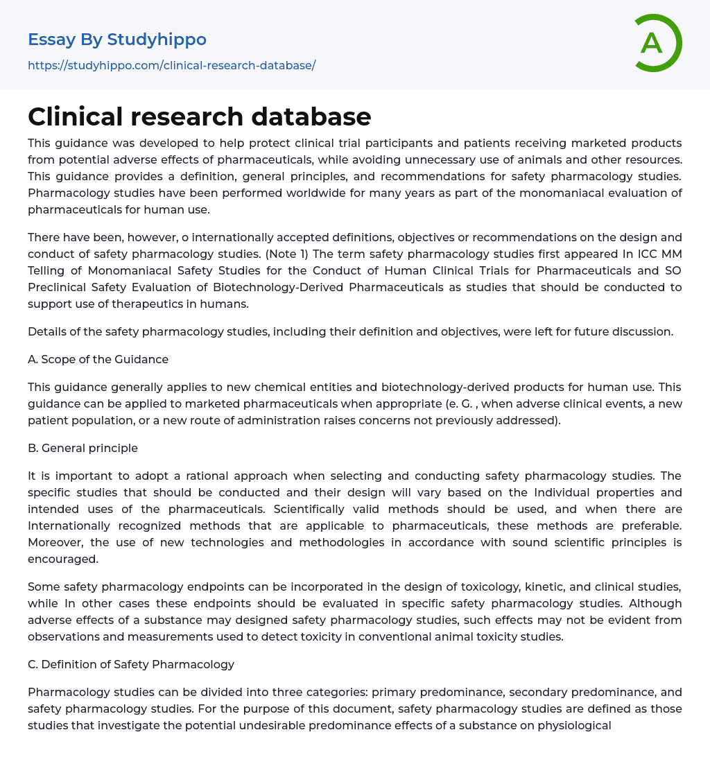 Clinical research database Essay Example