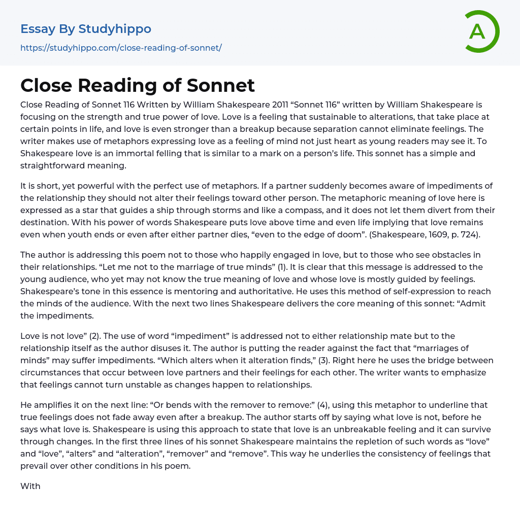 Close Reading of Sonnet Essay Example