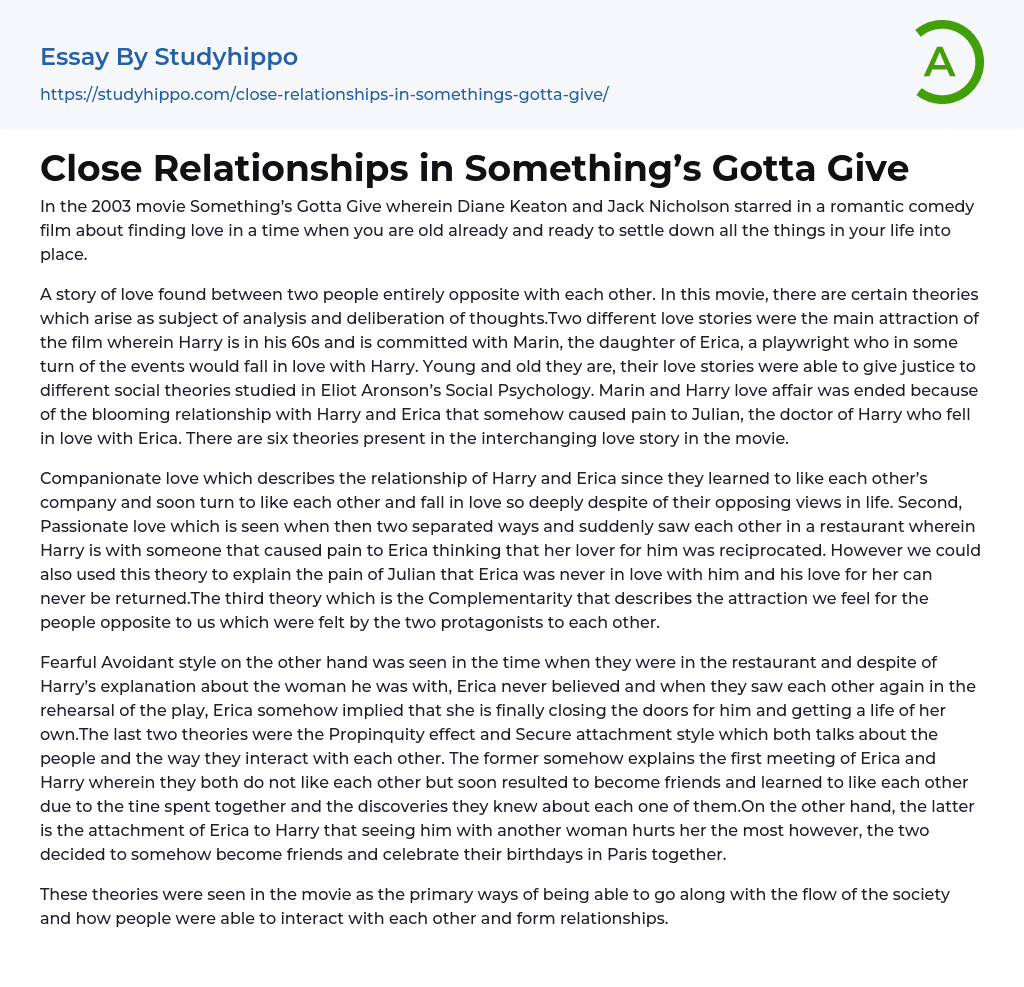 Close Relationships in Something’s Gotta Give Essay Example
