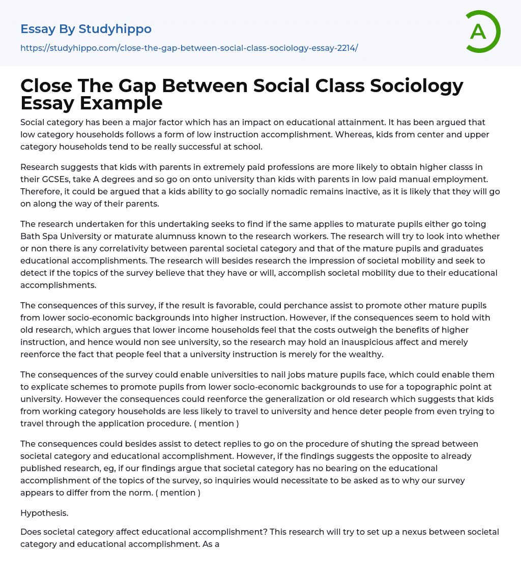 first class sociology essay example