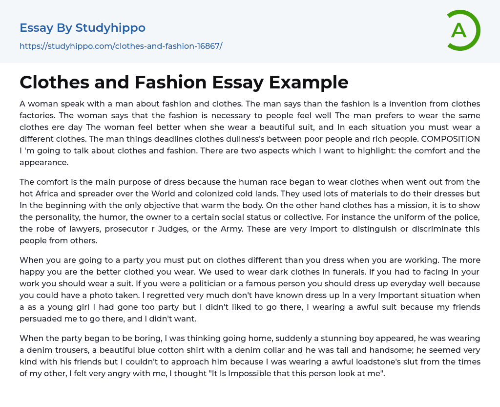 Clothes and Fashion Essay Example