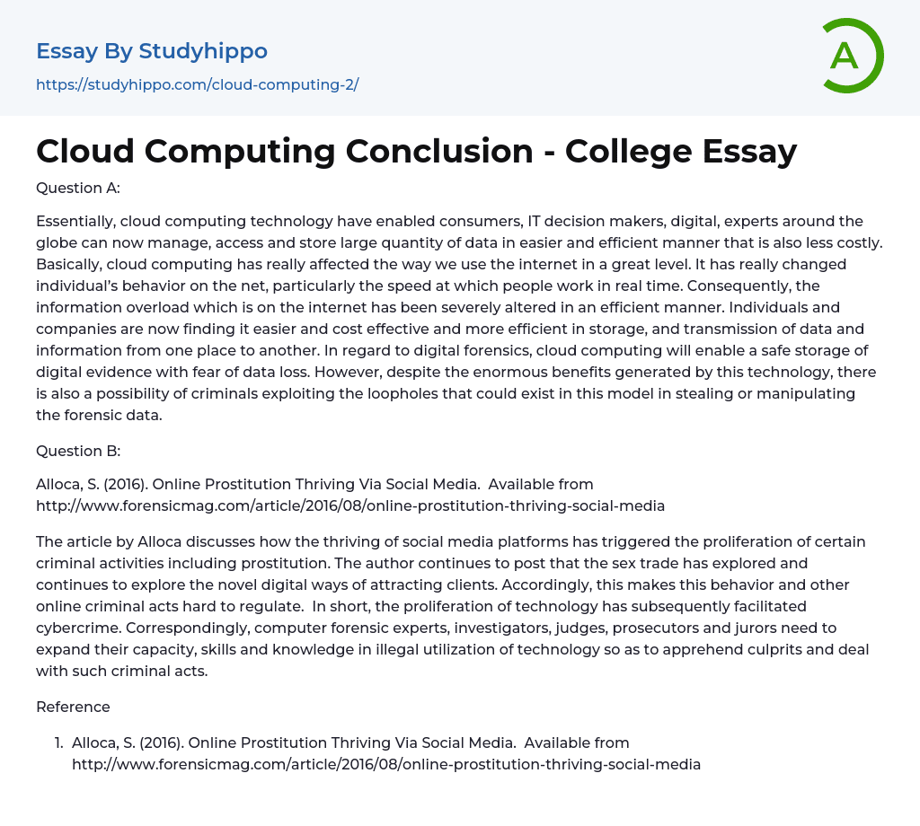 Cloud Computing Conclusion – College Essay