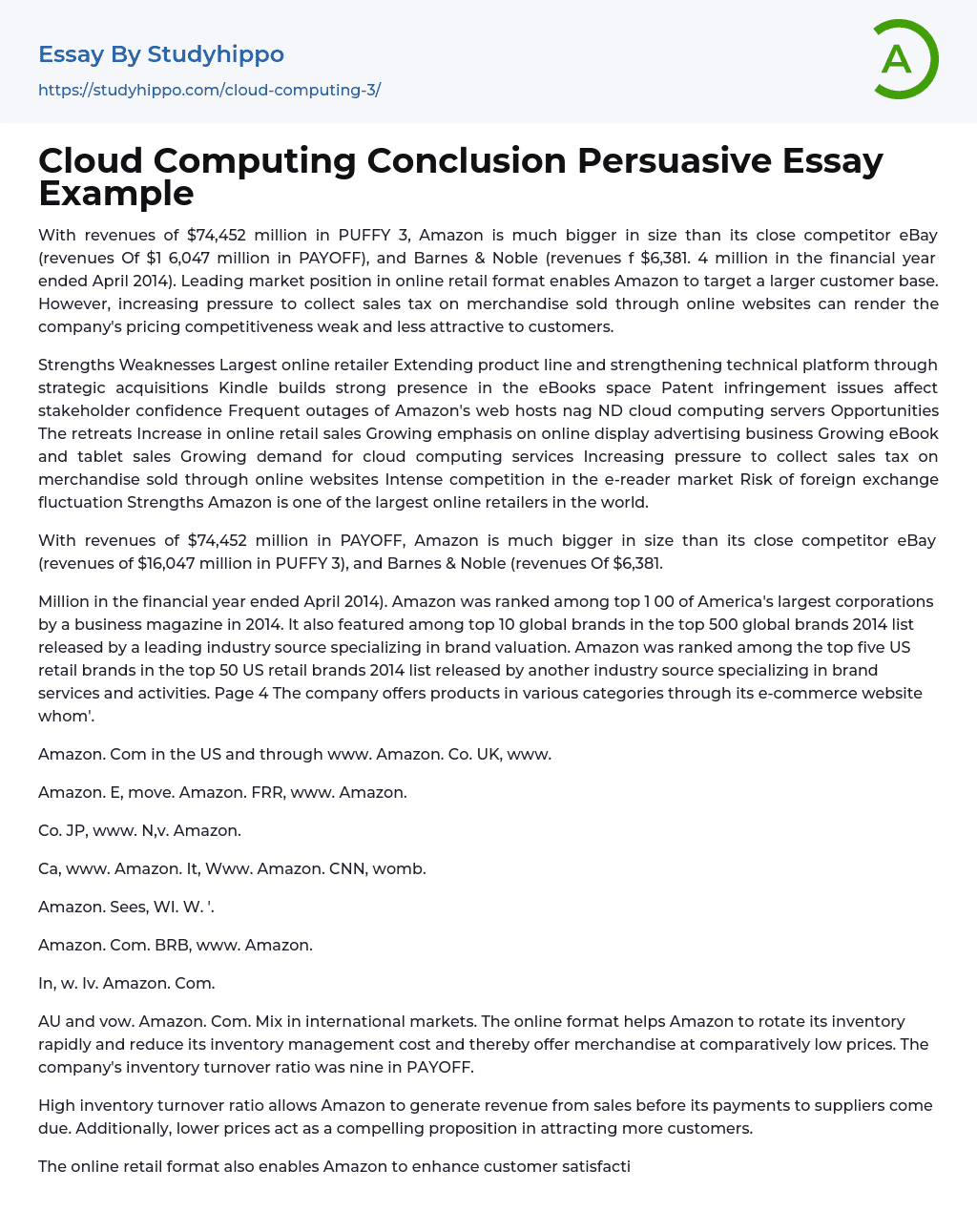 Cloud Computing Conclusion Persuasive Essay Example