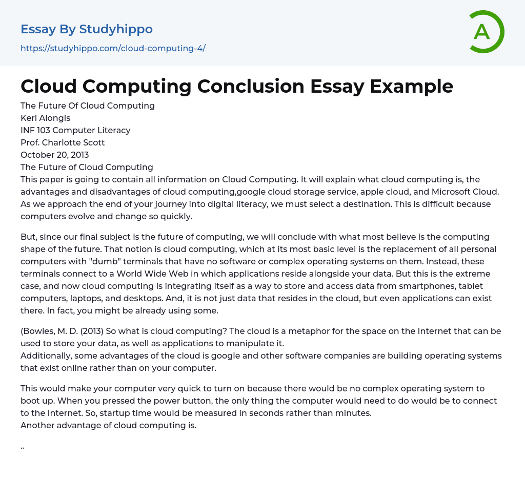 The Future of Cloud Computing Essay Example