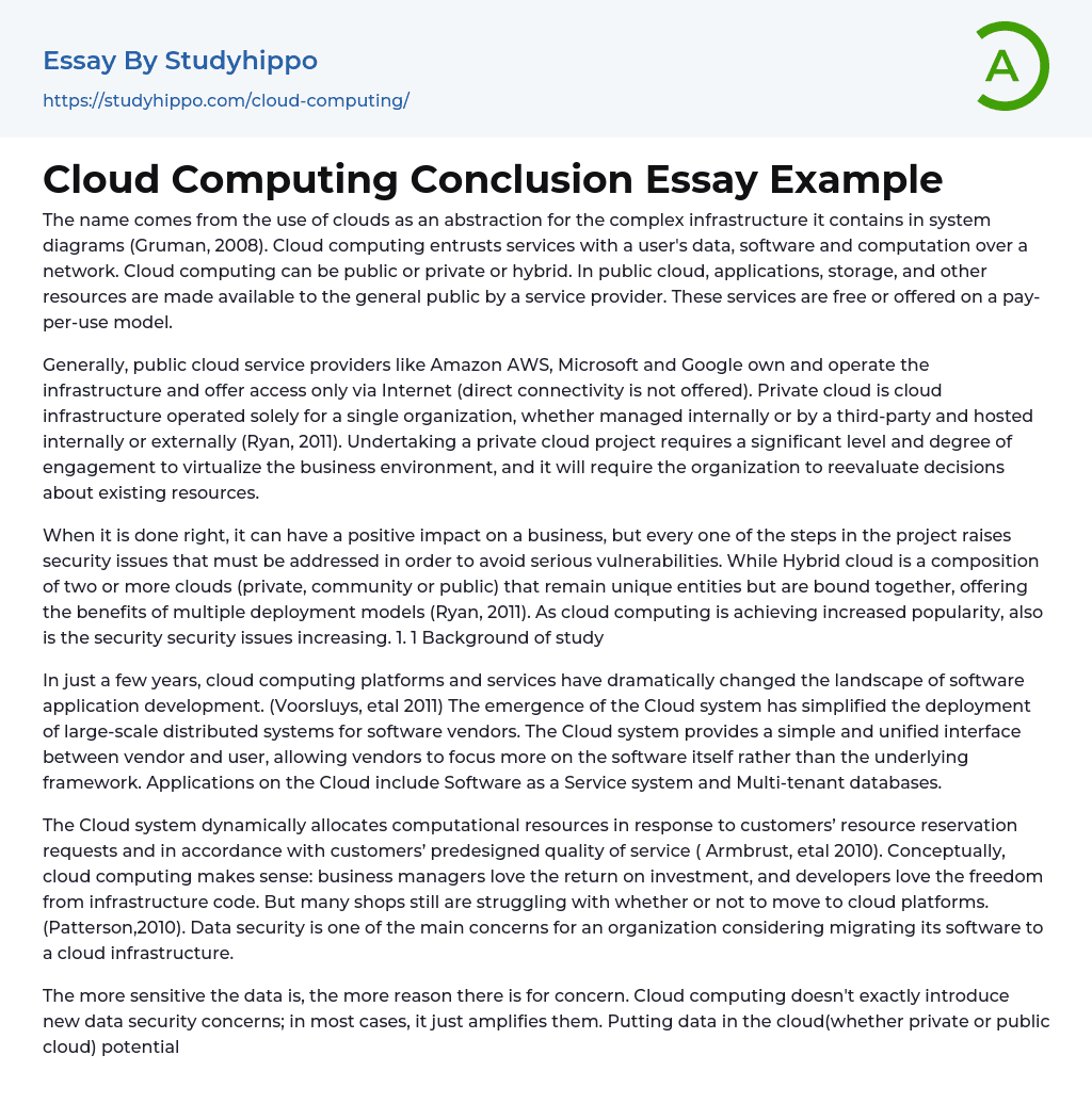 Cloud Computing Conclusion Essay Example
