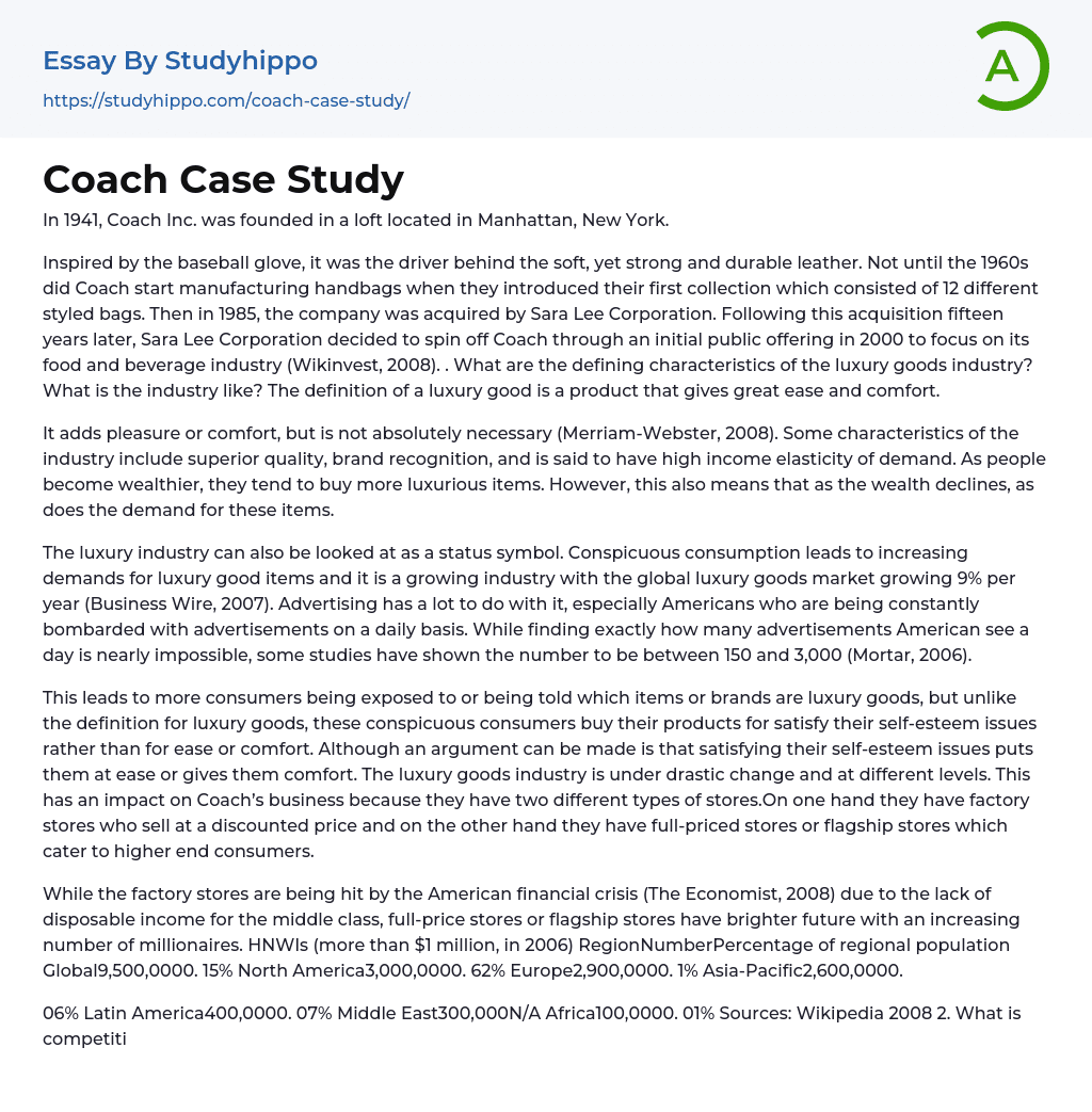 Coach Case Study Essay Example